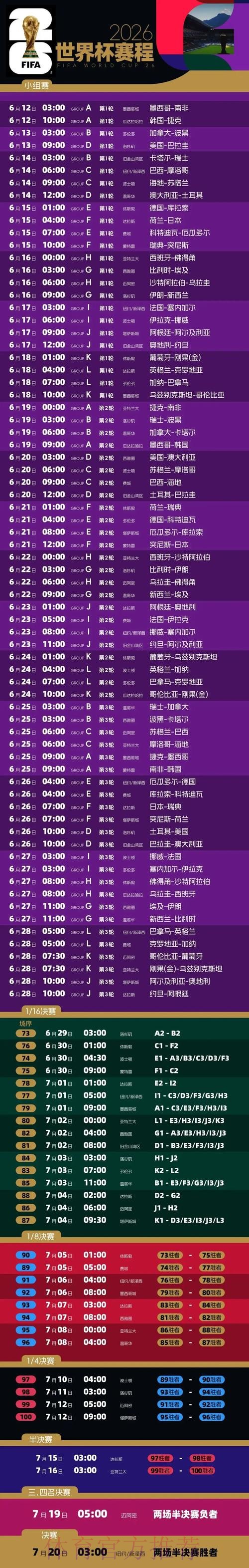 2026世界杯比赛时间今日比赛时间表免费观看 2026世界杯比赛时间今日比赛时间表免费观看